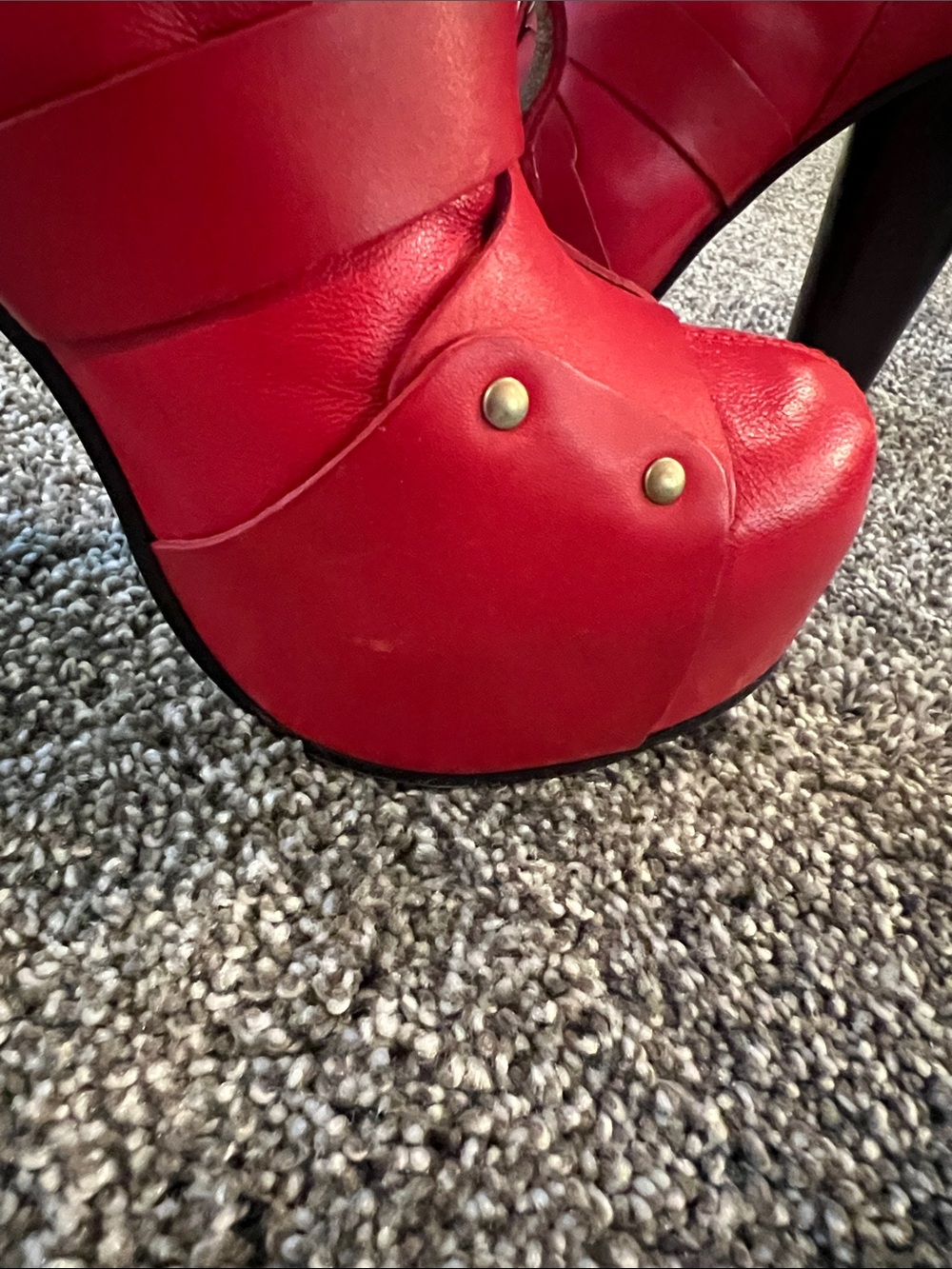 Versace Red Platform Ankle Booties with Stud Details - Picture 6 of 8